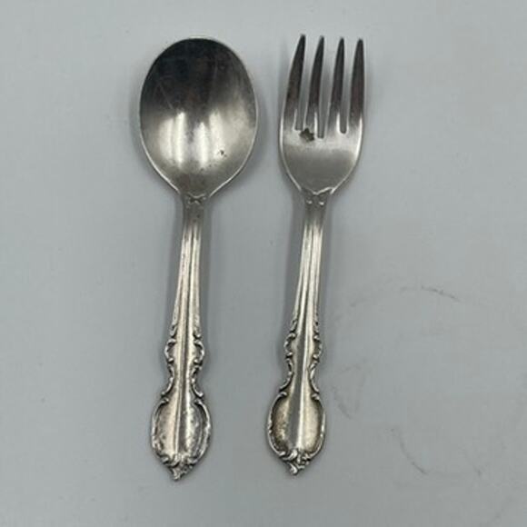 Vintage Rogers Bros International Silver Plated Reflection Baby Spoon Fork Set - Picture 1 of 8